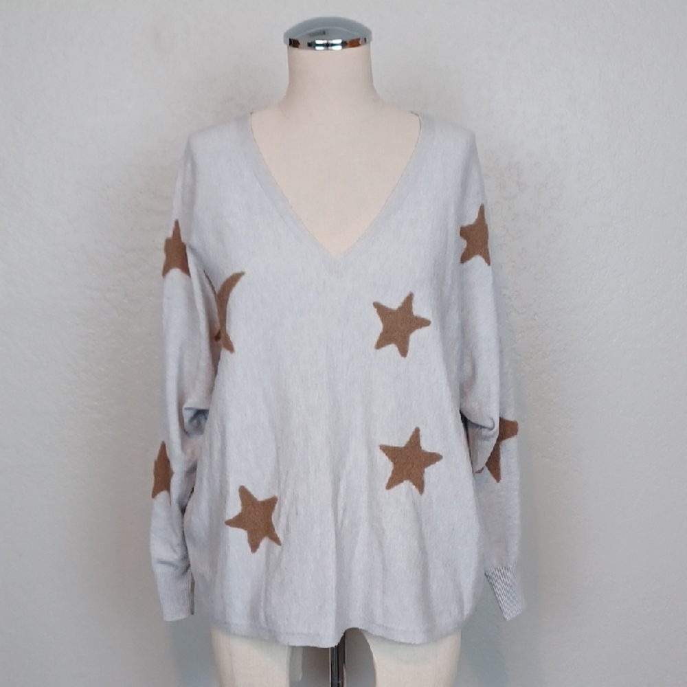 Aaeda Gray Star Pullover Sweater Size L